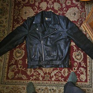 Genuine Leather Black Biker Jacket Preowned Metal Alt Punk Goth Mens M